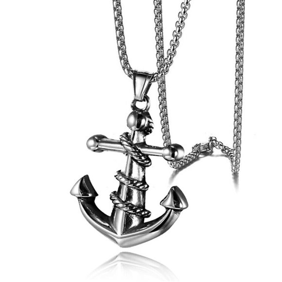 Mens Silver Stainless Steel Boat Anchor Rope Pendant Rolo Chain Necklace Gift - Picture 5 of 6
